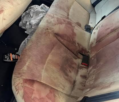 Before: heavily stained rear seat upholstery